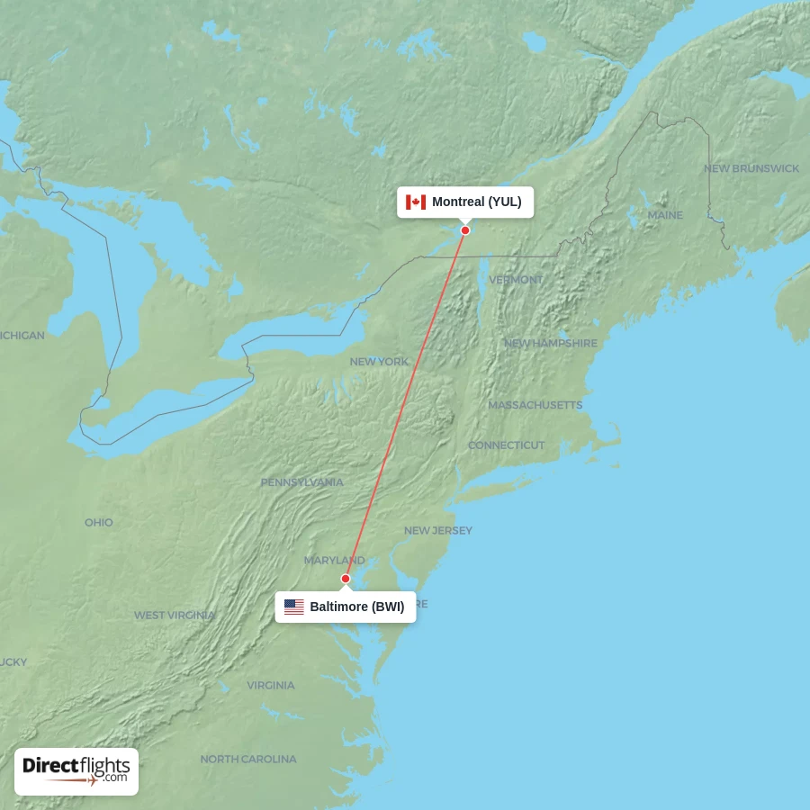 BWI - YUL route map