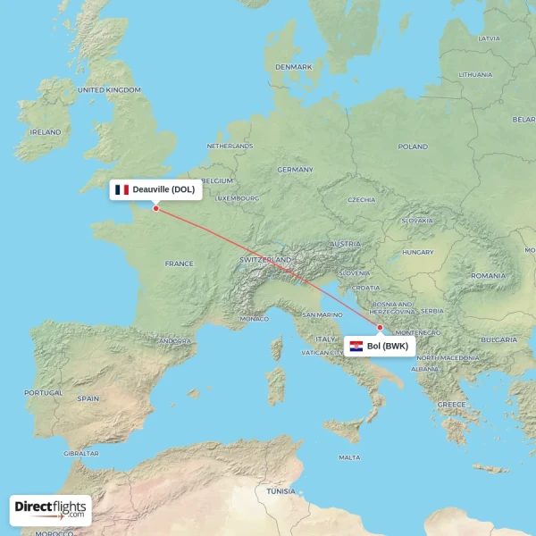 Bol - Deauville direct flight map