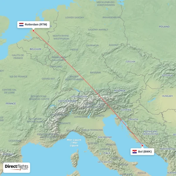 Bol - Rotterdam direct flight map