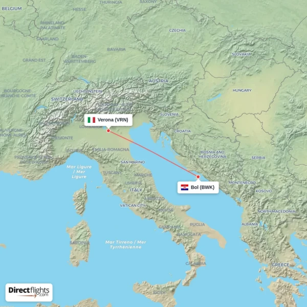 Bol - Verona direct flight map