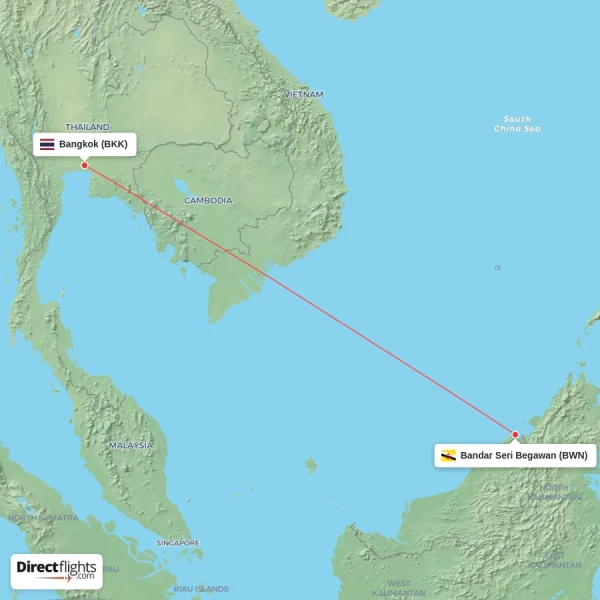 Bandar Seri Begawan - Bangkok direct flight map