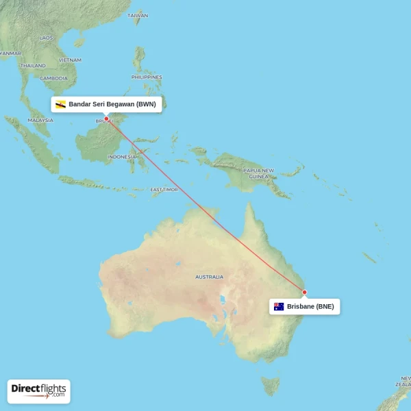 Bandar Seri Begawan - Brisbane direct flight map