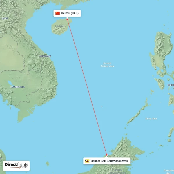 Bandar Seri Begawan - Haikou direct flight map