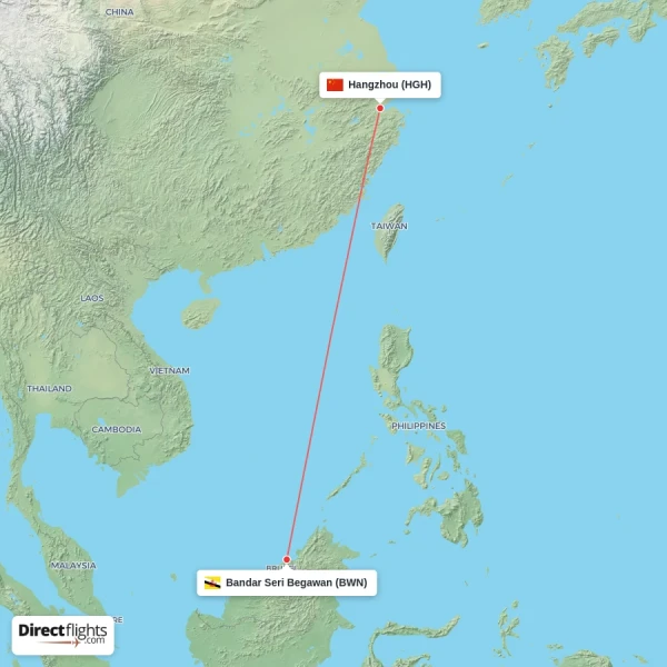 Bandar Seri Begawan - Hangzhou direct flight map