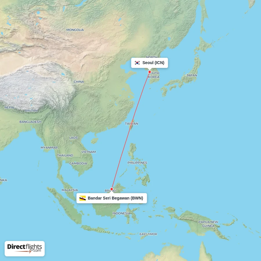 BWN - ICN route map