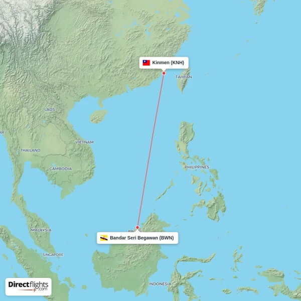 Bandar Seri Begawan - Kinmen direct flight map