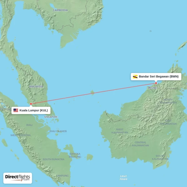 Bandar Seri Begawan - Kuala Lumpur direct flight map