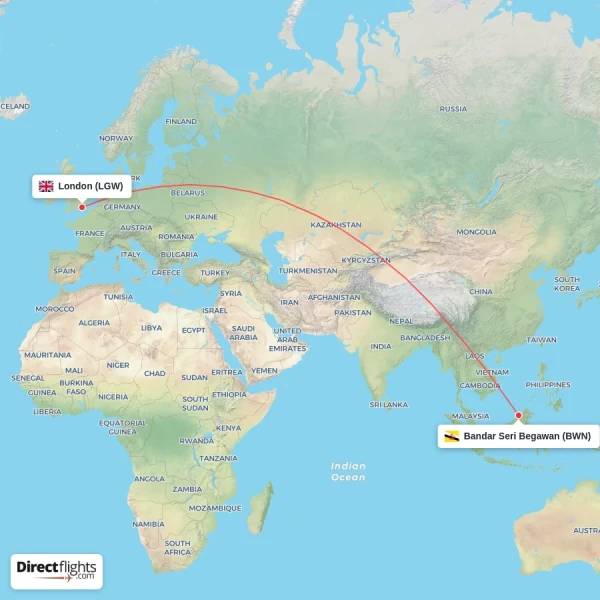 Bandar Seri Begawan - London direct flight map