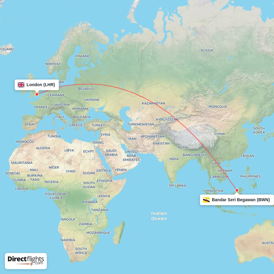 BWN - LHR route map