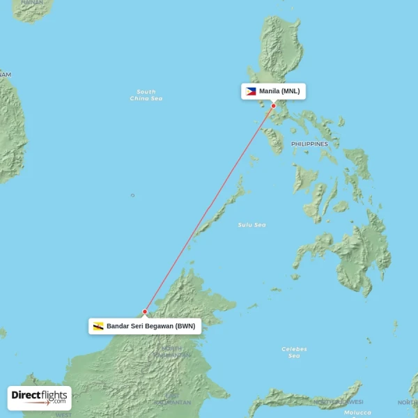 Bandar Seri Begawan - Manila direct flight map