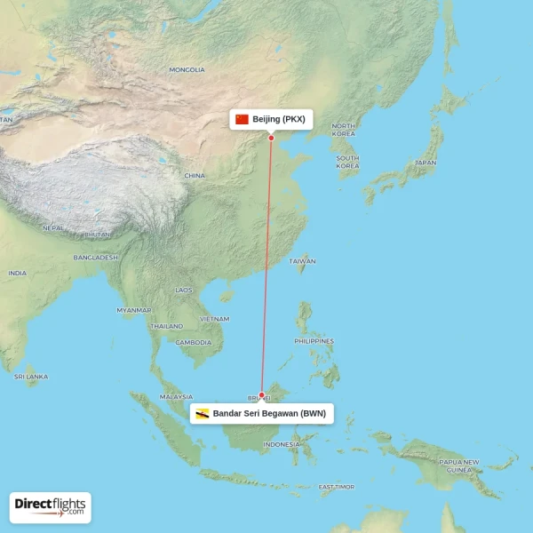 Bandar Seri Begawan - Beijing direct flight map