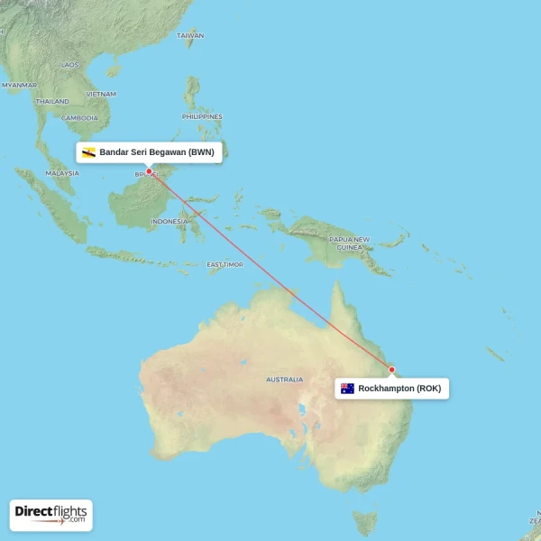 Bandar Seri Begawan - Rockhampton direct flight map