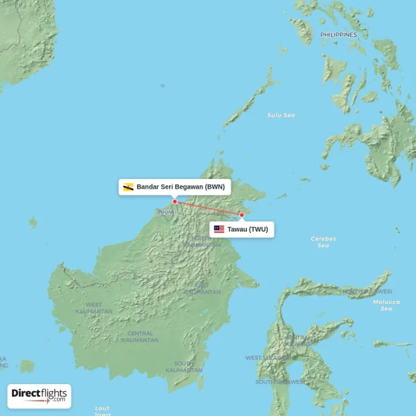 Bandar Seri Begawan - Tawau direct flight map