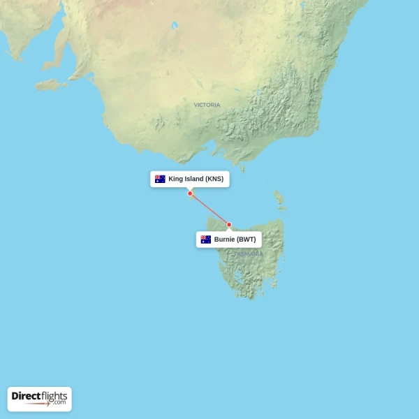 Burnie - King Island direct flight map