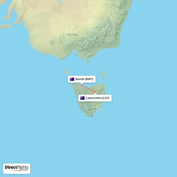 Burnie - Launceston direct flight map