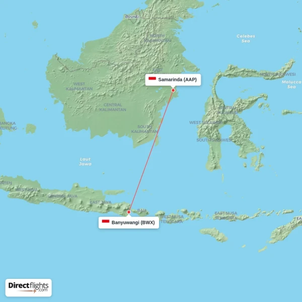 Banyuwangi - Samarinda direct flight map