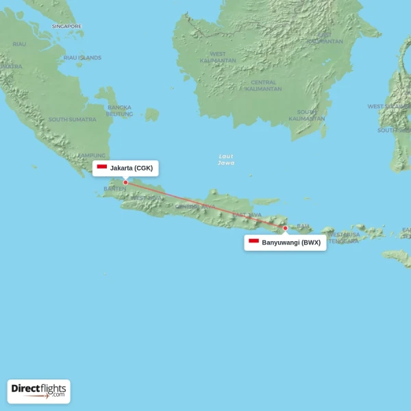 Banyuwangi - Jakarta direct flight map