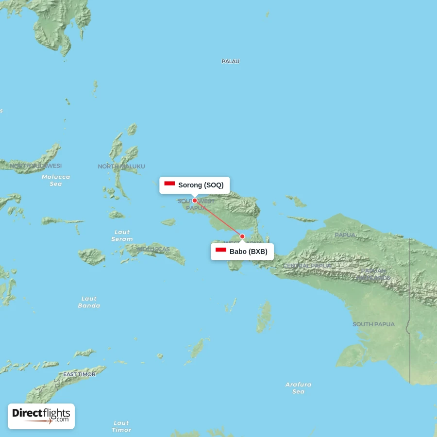 BXB - SOQ route map
