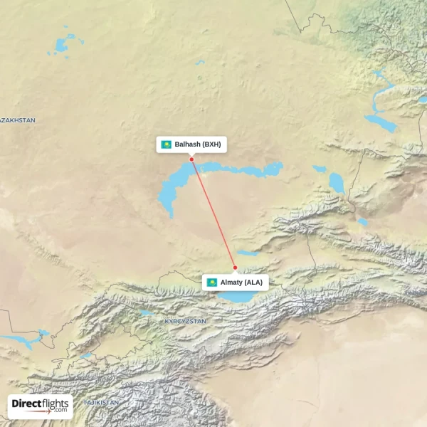 Balhash - Almaty direct flight map