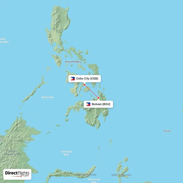 Butuan - Cebu City direct flight map