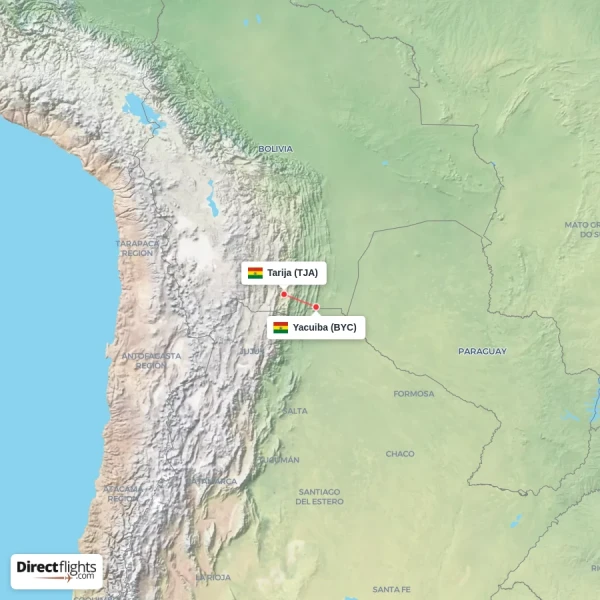 Yacuiba - Tarija direct flight map