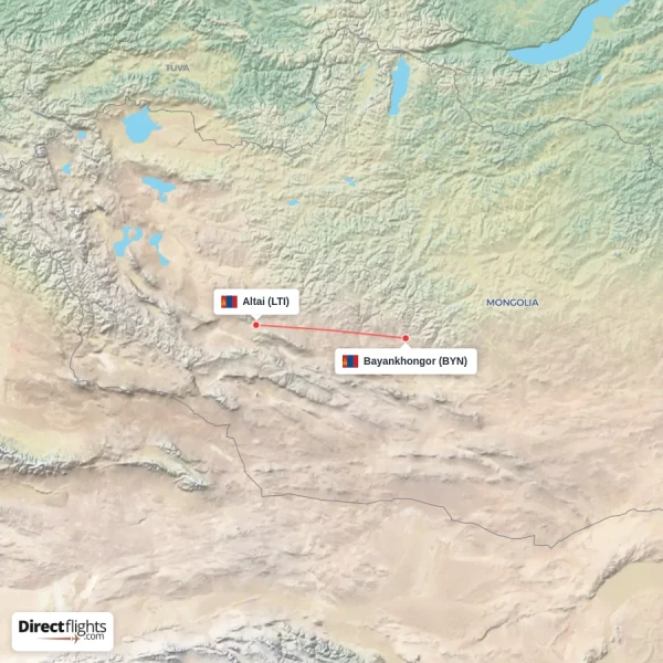 Bayankhongor - Altai direct flight map