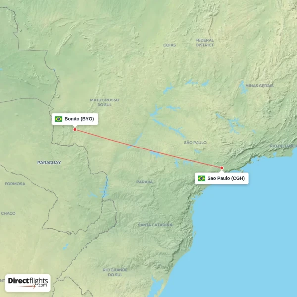 Bonito - Sao Paulo direct flight map