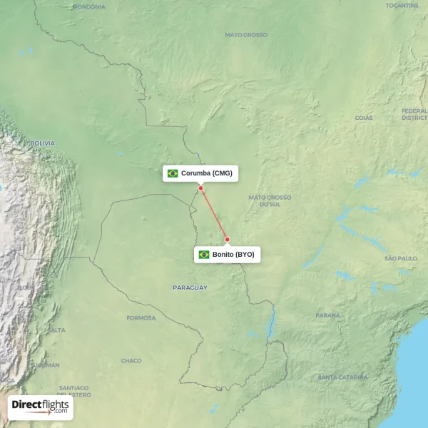 Bonito - Corumba direct flight map
