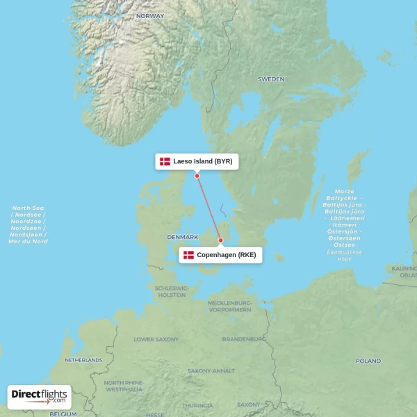 Laeso Island - Copenhagen direct flight map