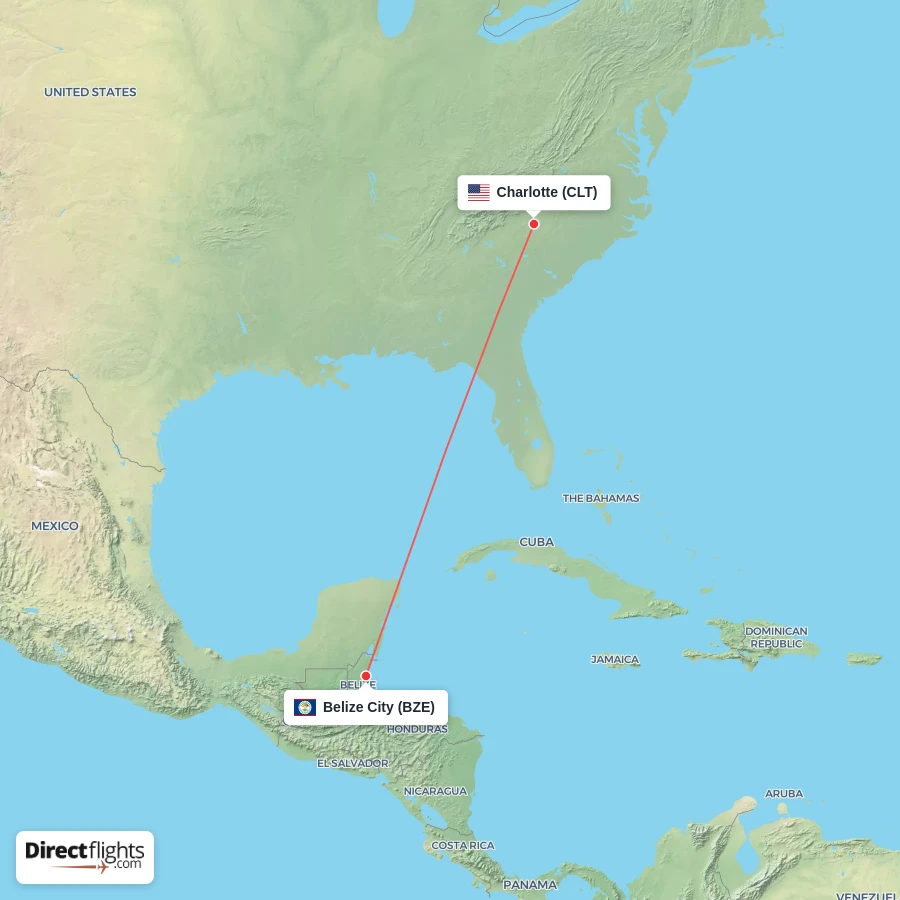 BZE - CLT route map