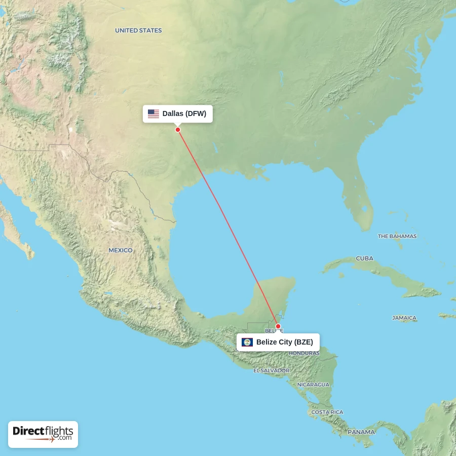 BZE - DFW route map