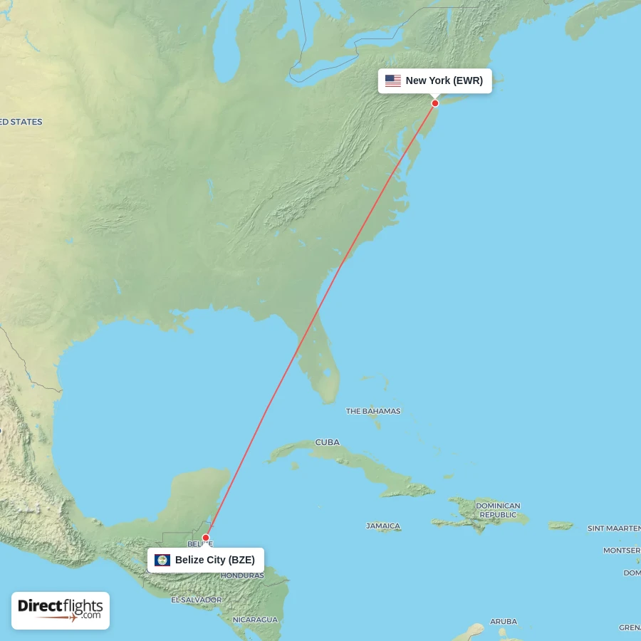 BZE - EWR route map