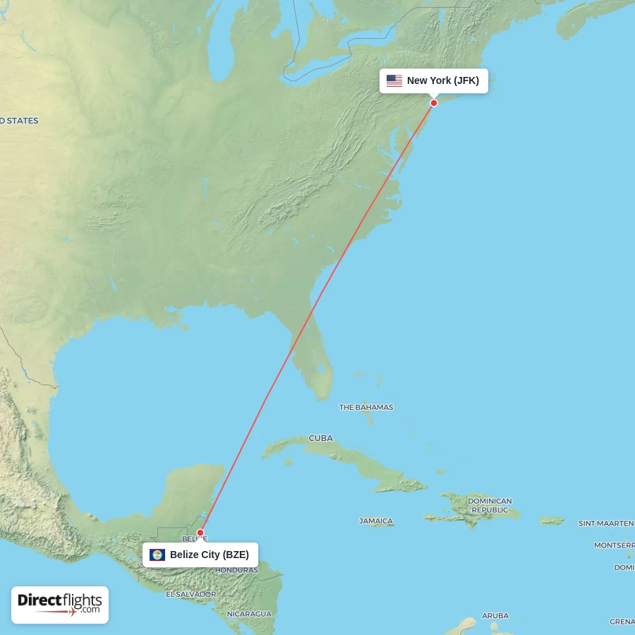 BZE - JFK route map