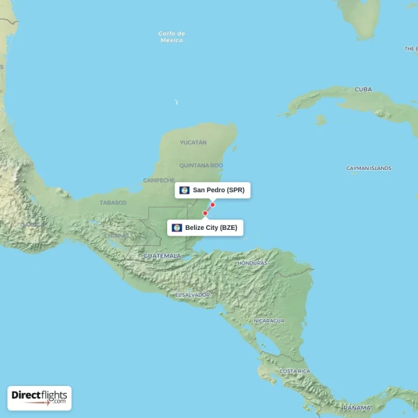 Belize City - San Pedro direct flight map