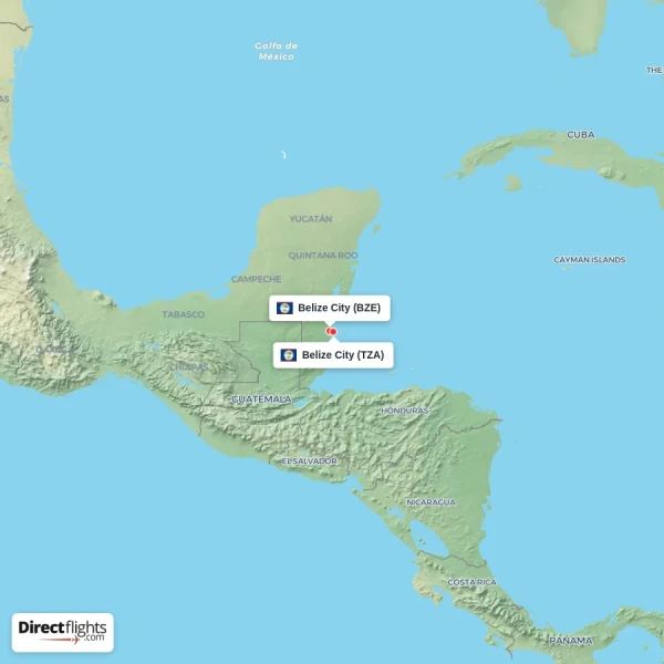 Belize City - Belize City direct flight map