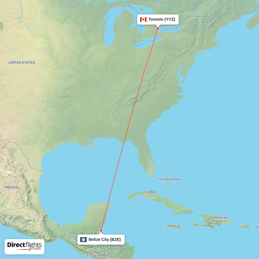 BZE - YYZ route map