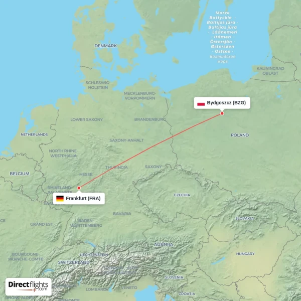 Bydgoszcz - Frankfurt direct flight map