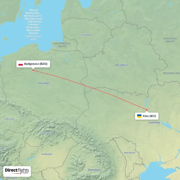 Bydgoszcz - Kiev direct flight map