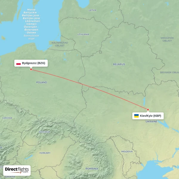 Bydgoszcz - Kiev/Kyiv direct flight map