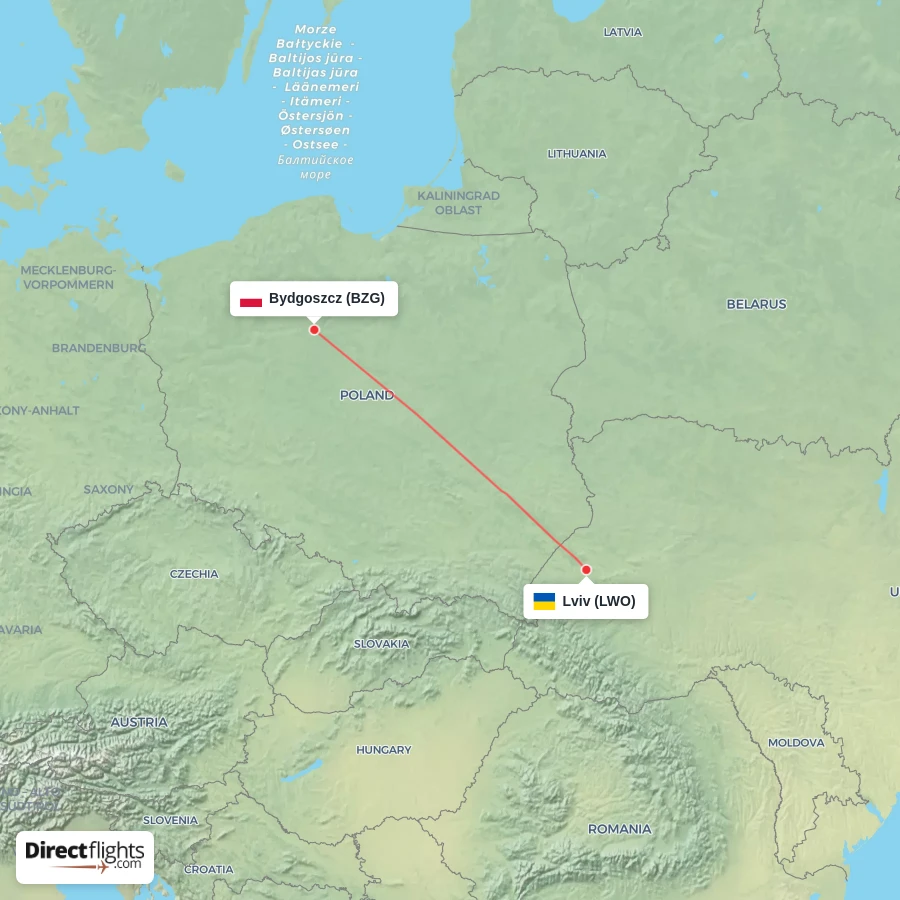 BZG - LWO route map