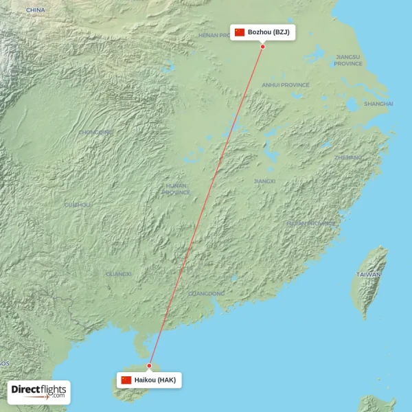 Bozhou - Haikou direct flight map