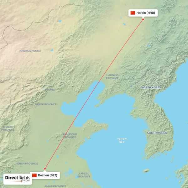 Bozhou - Harbin direct flight map