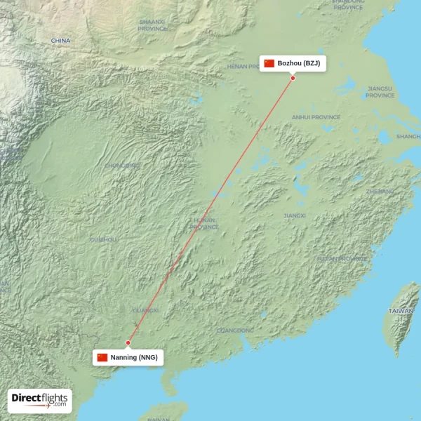 Bozhou - Nanning direct flight map