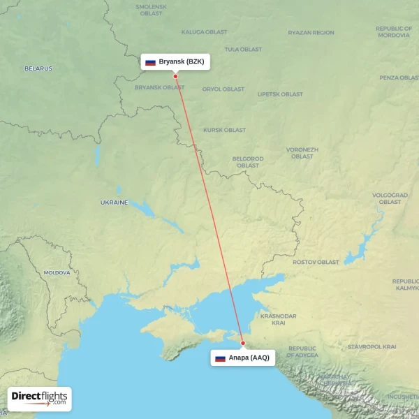 Bryansk - Anapa direct flight map