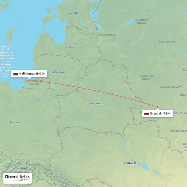 Bryansk - Kaliningrad direct flight map