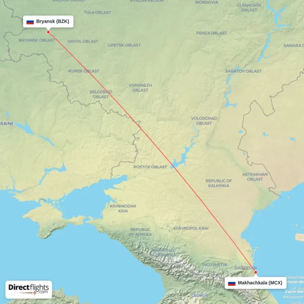 Bryansk - Makhachkala direct flight map