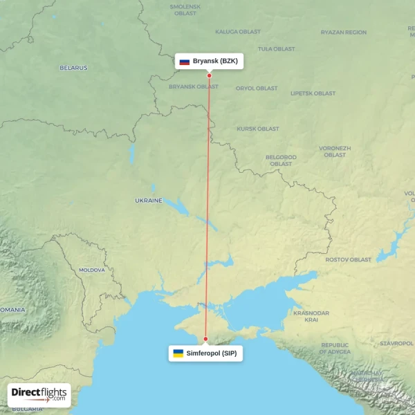 Bryansk - Simferopol direct flight map