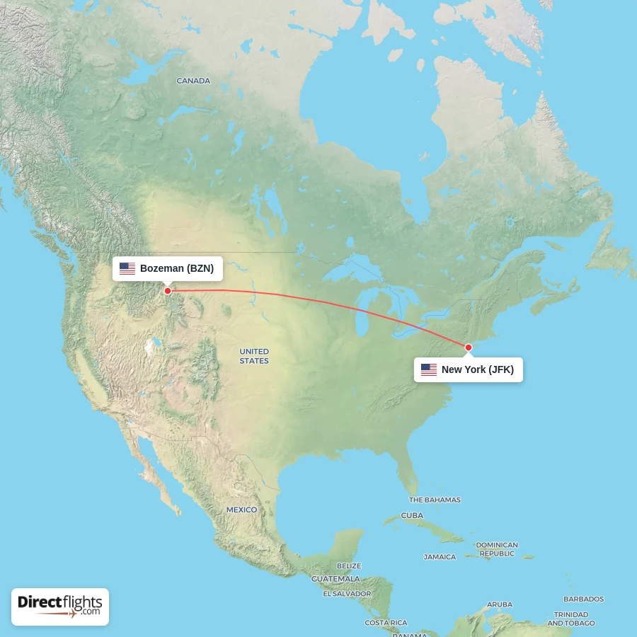 BZN - JFK route map