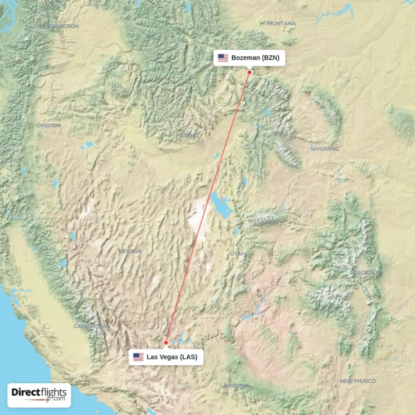 Bozeman - Las Vegas direct flight map