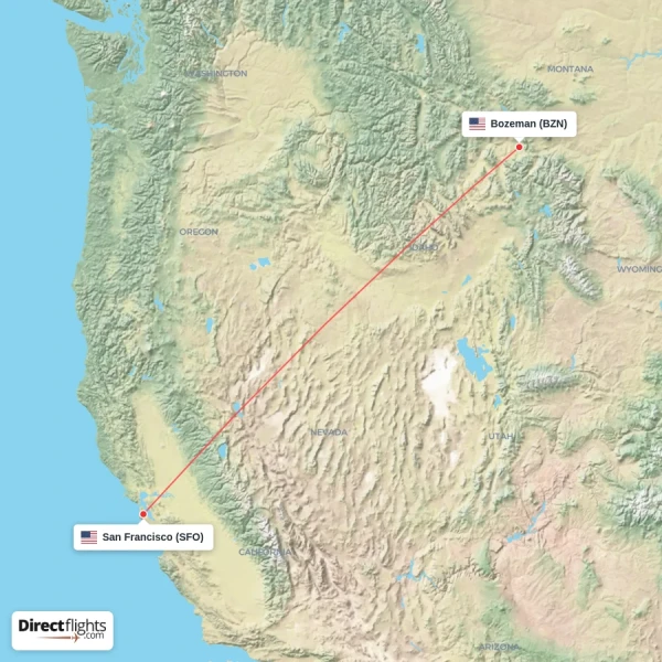 Bozeman - San Francisco direct flight map